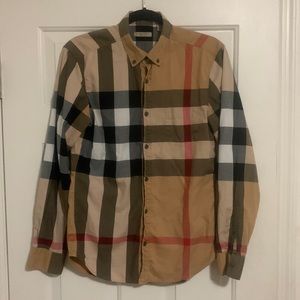Burberry House Check Plaid Button-Down Long Sleeve Shirt Color:Black/Tan Size: S